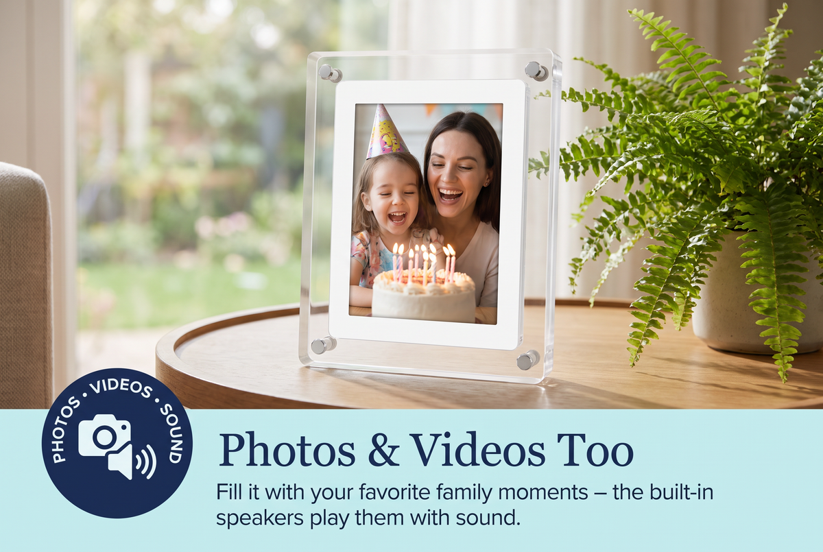 Little Picasso Frame playing a family birthday video