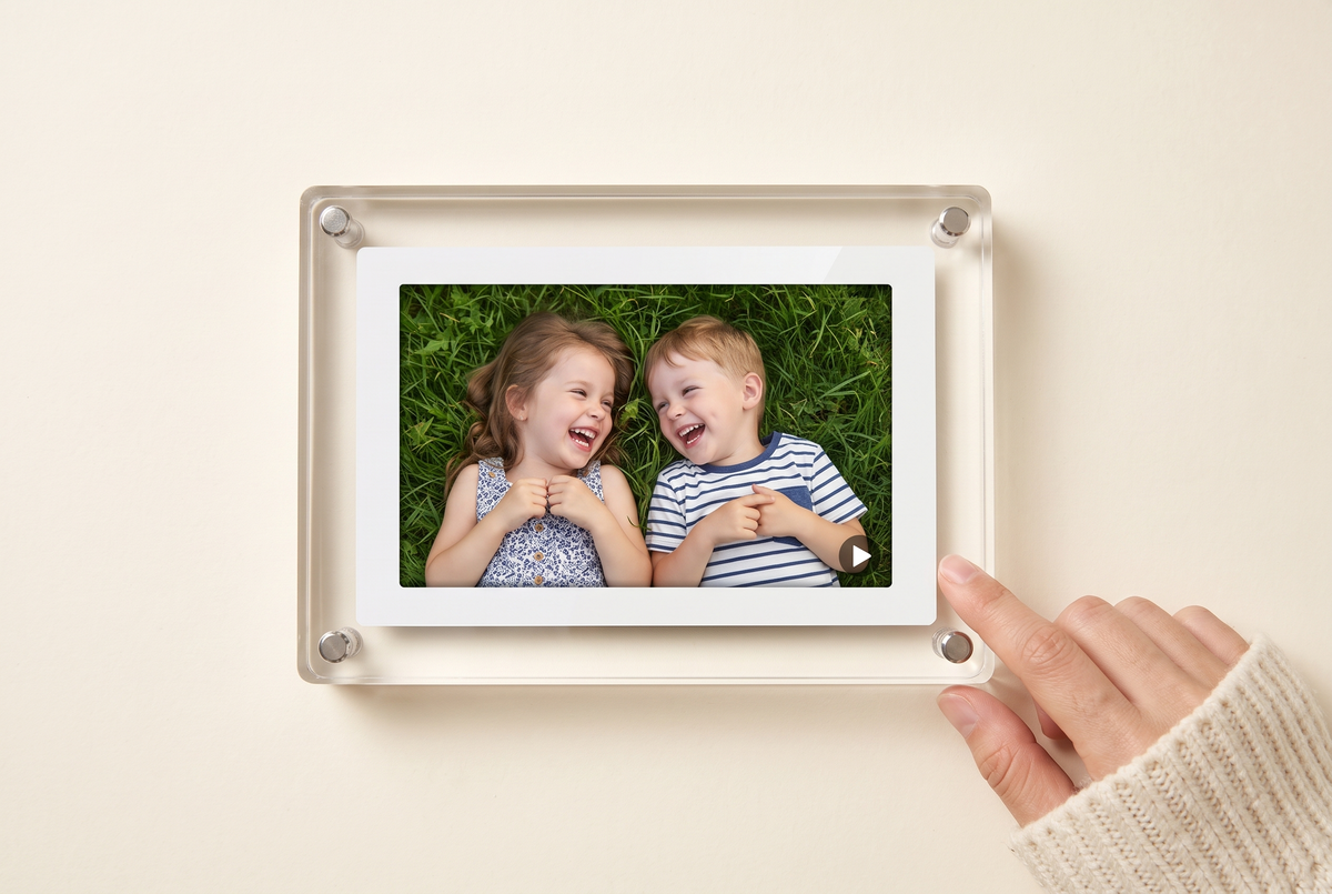 Little Picasso Frame playing a family video